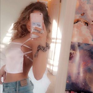 Light pink satin open back top